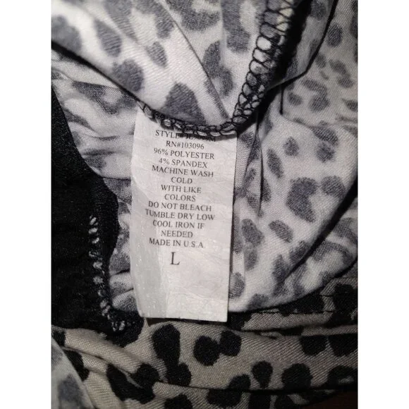 French Atmosphere Womens Leopard Print Long-Sleeve Top L Polyester/Spandex Made - Picture 11 of 12